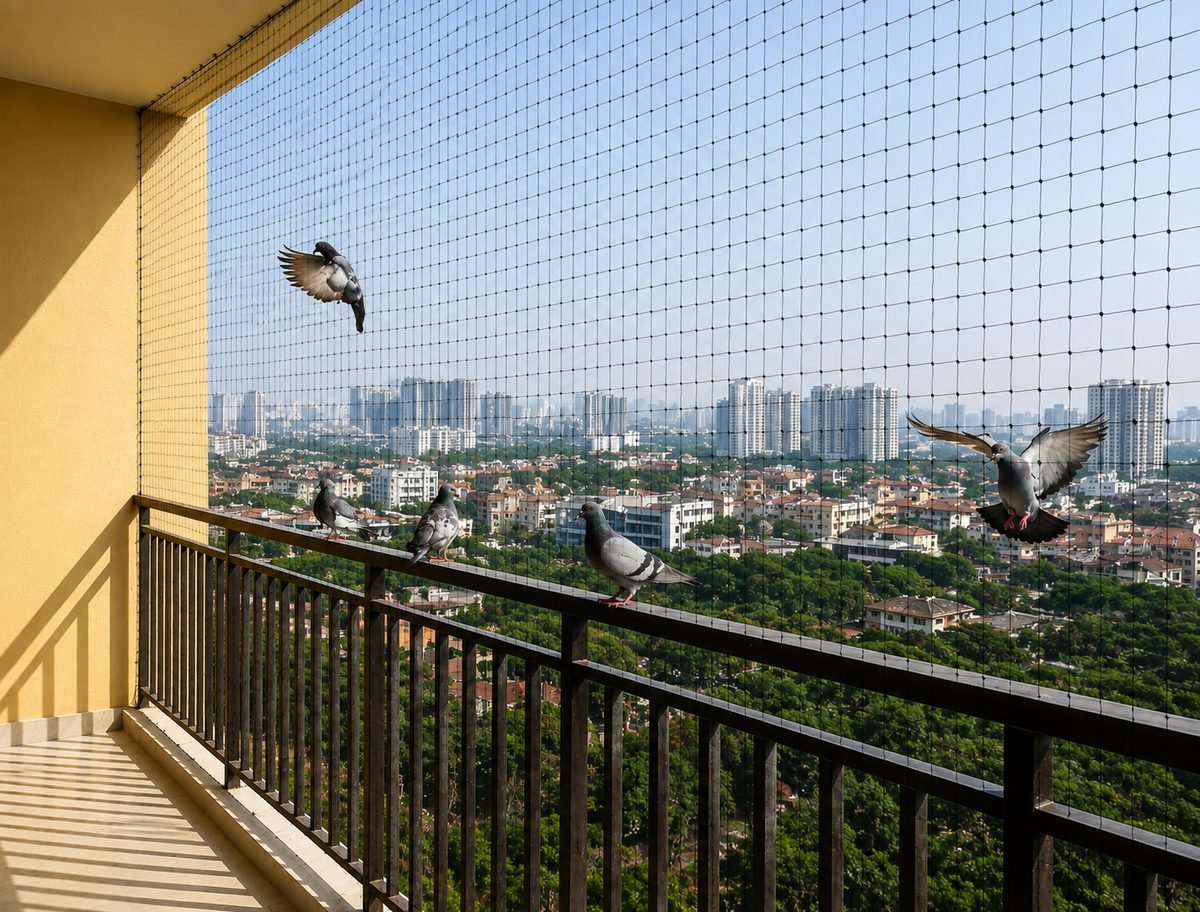 Balcony after pigeon net installation